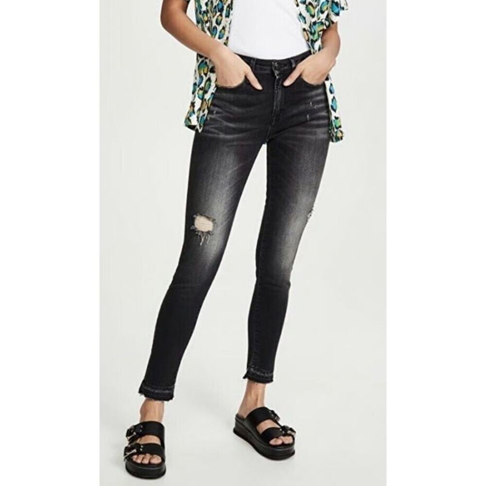 R13 Alison Crop Jeans Shredded Black Distressed Skinny Ankle Denim Size 27 Italy